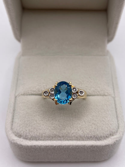 9ct gold blue topaz and diamond ring