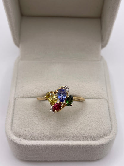 9ct gold multi gemstone and diamond ring