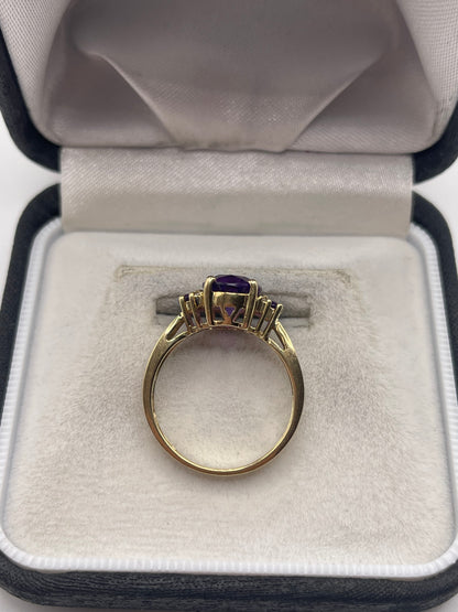 9ct gold amethyst and diamond ring