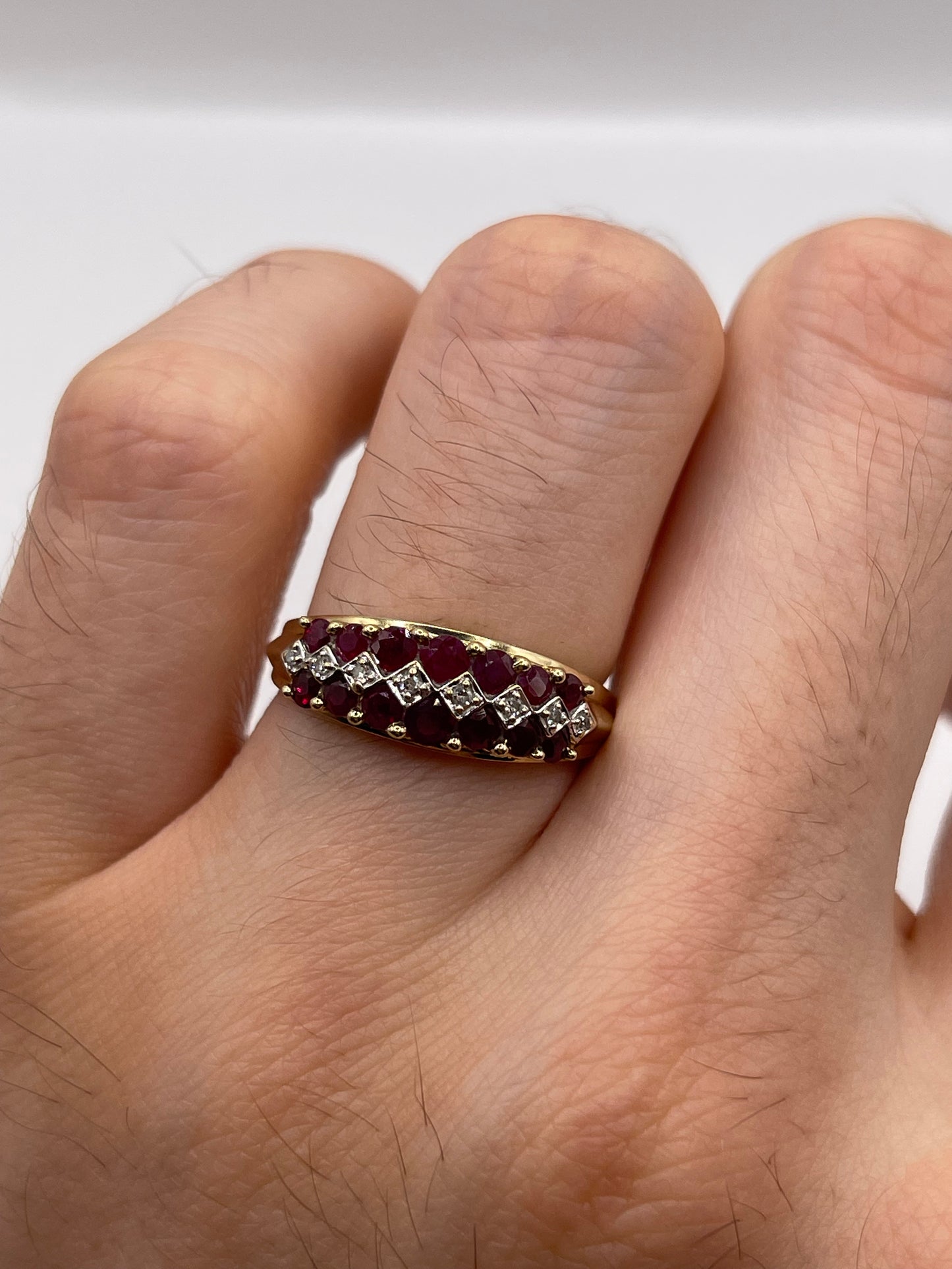 9ct gold ruby and diamond cluster ring