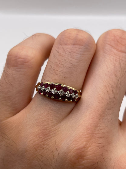 9ct gold ruby and diamond cluster ring