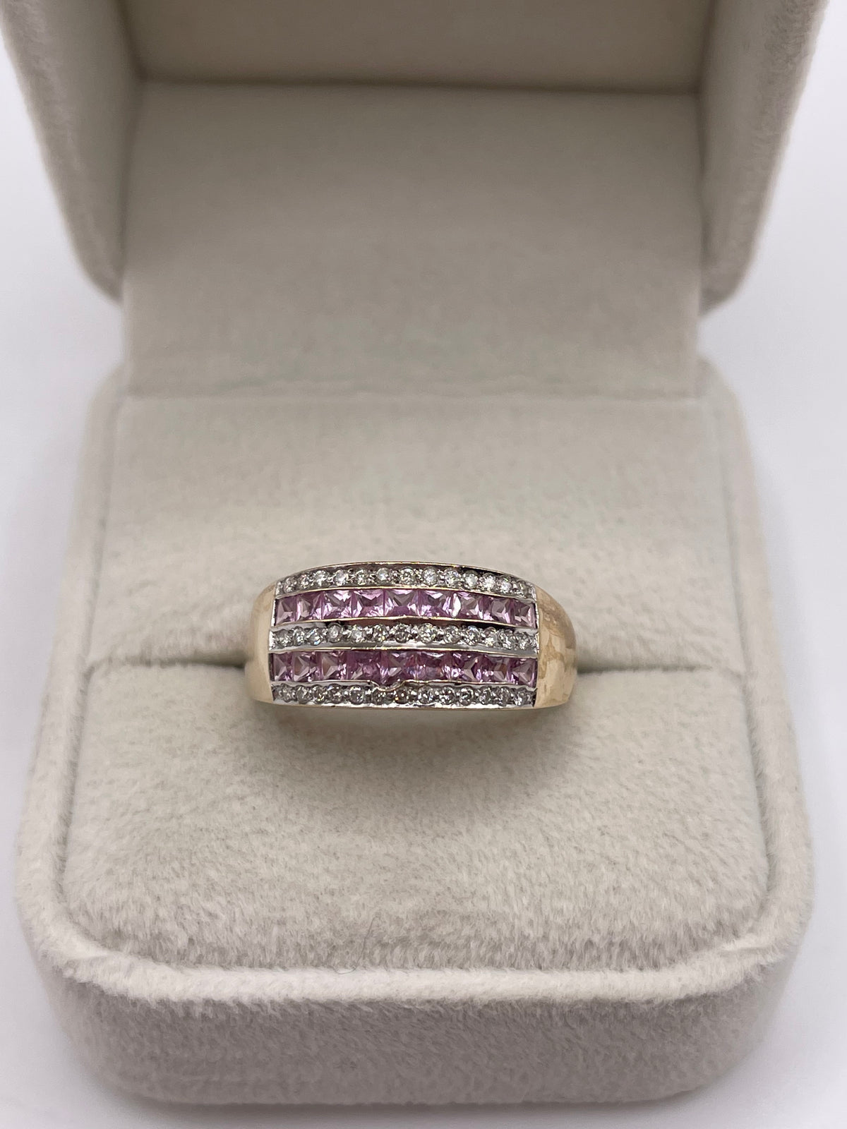 9ct gold pink sapphire and diamond ring