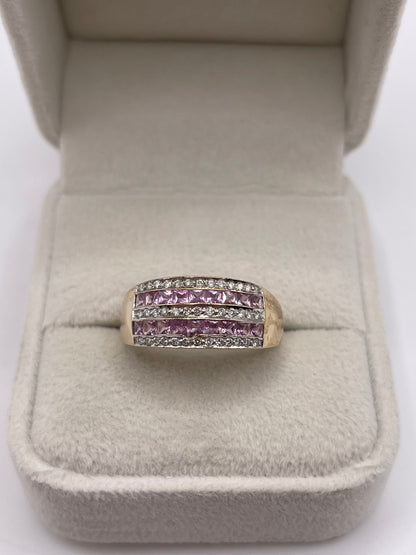 9ct gold pink sapphire and diamond ring