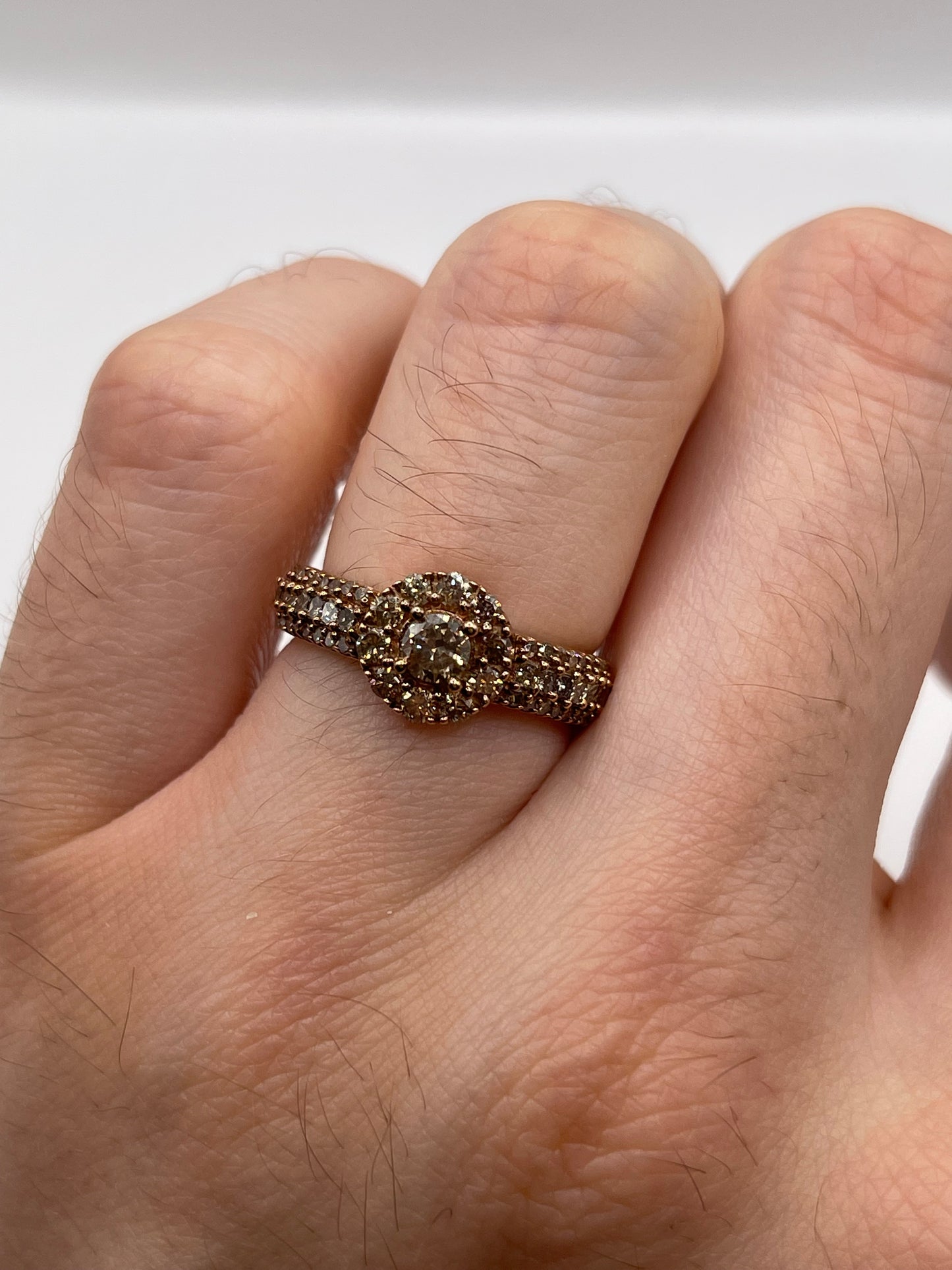 9ct rose gold cognac diamond cluster ring