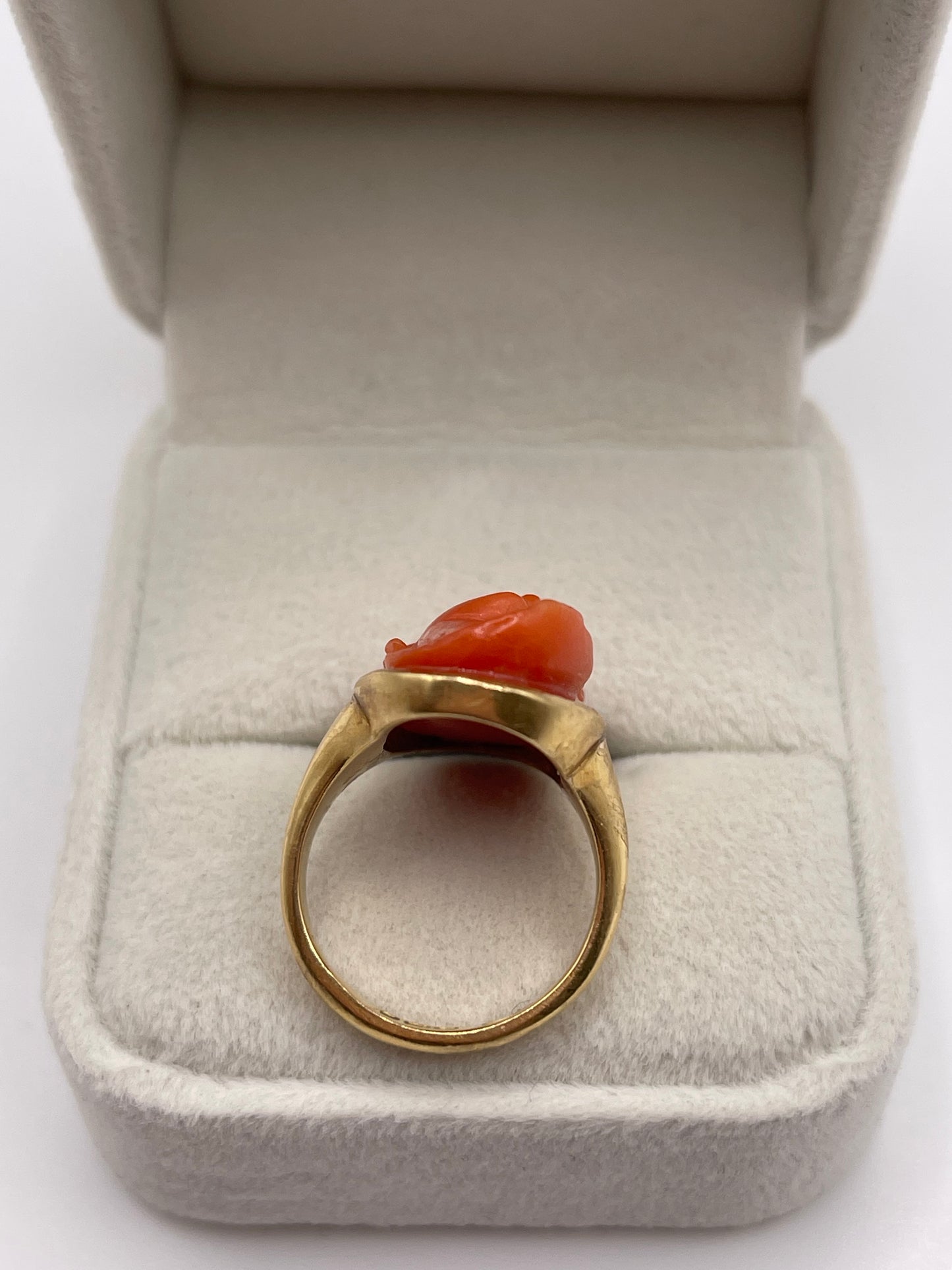 Antique Victorian carved coral goddess ring
