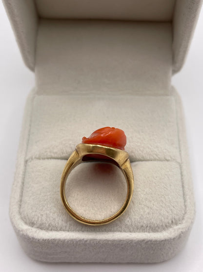 Antique Victorian carved coral goddess ring
