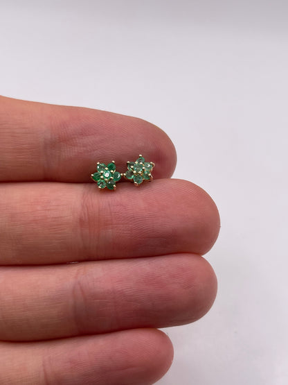 9ct gold emerald cluster earrings