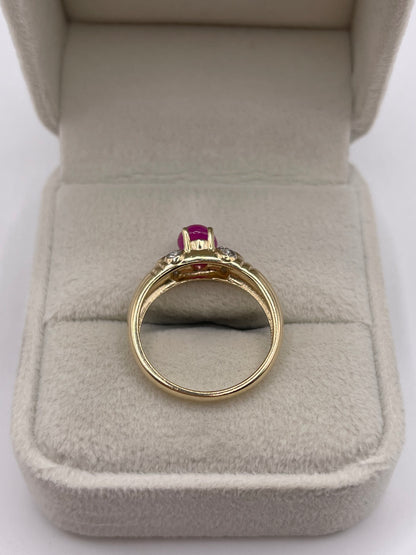 9ct gold cabochon ruby and diamond ring