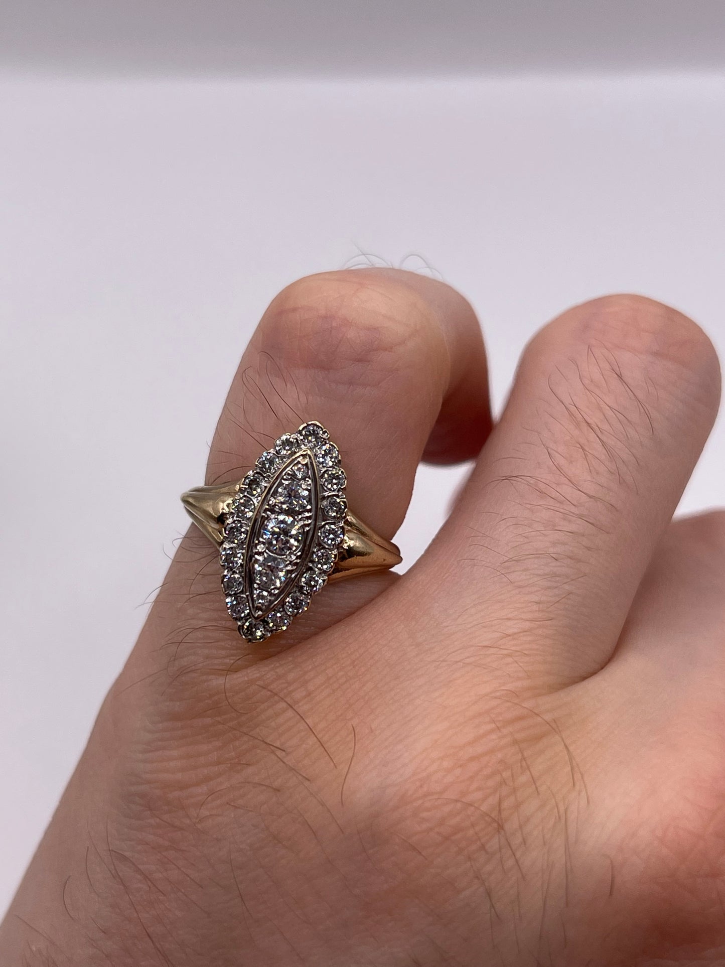 9ct gokd cz navette ring