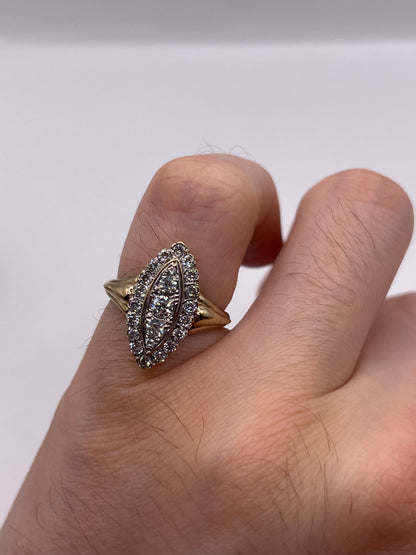 9ct gokd cz navette ring