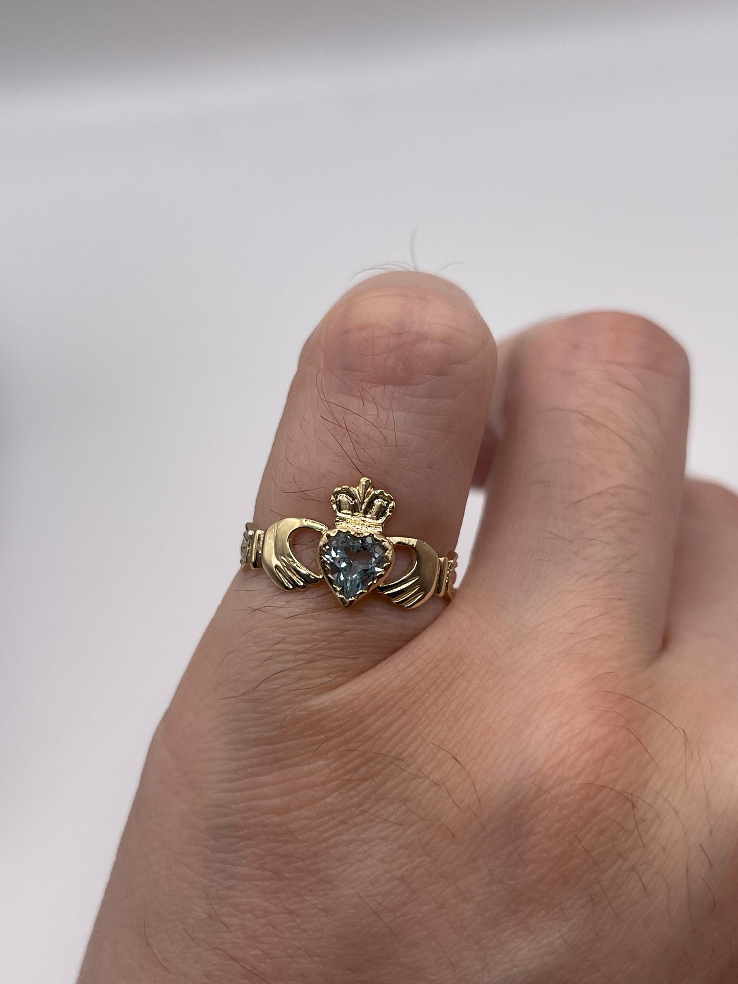 9ct gold blue topaz claddagh ring