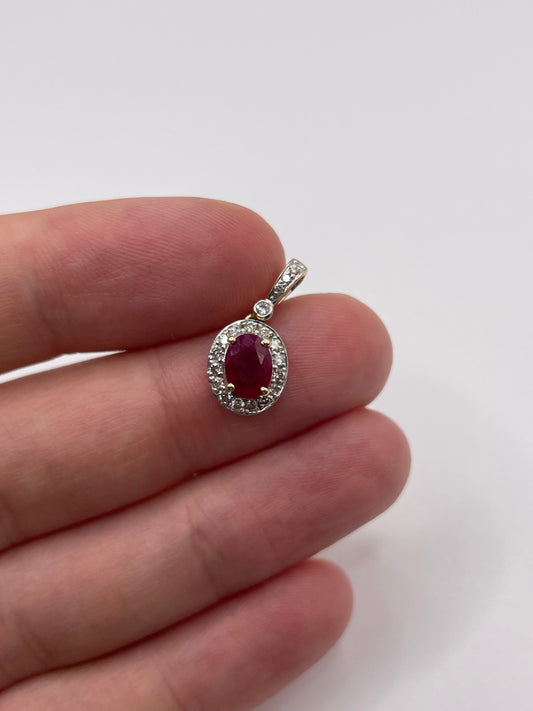 9ct gold ruby and diamond pendant