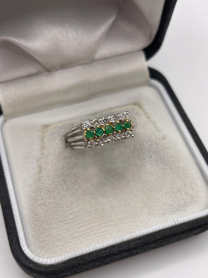18ct two tone gold emerald and diamond ring