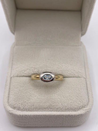 9ct two tone gold aquamarine ring