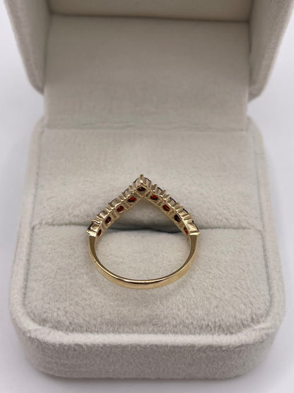 9ct gold garnet wishbone ring