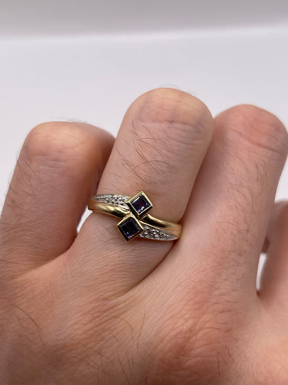 9ct gold iolite and diamond ring