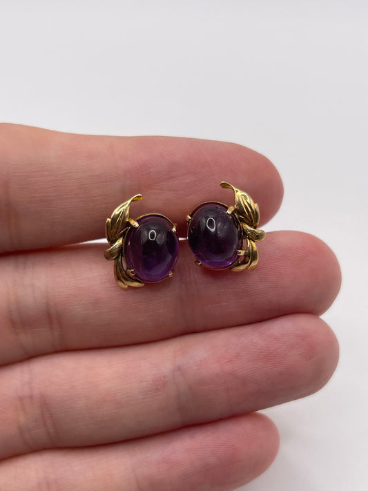 14ct gold cabochon amethyst earrings