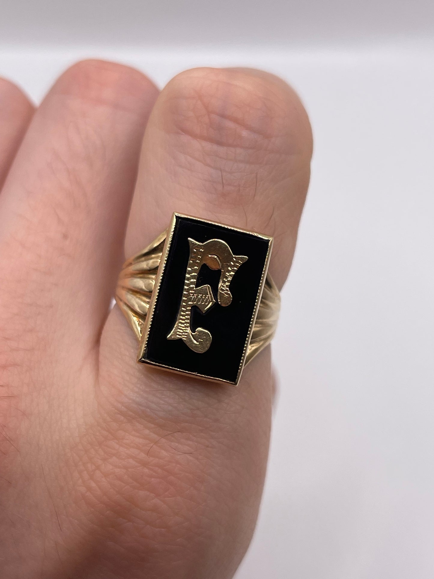 9ct gold onyx initial ring