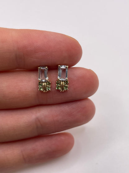 9ct gold aquamarine and tsavorite garnet earrings