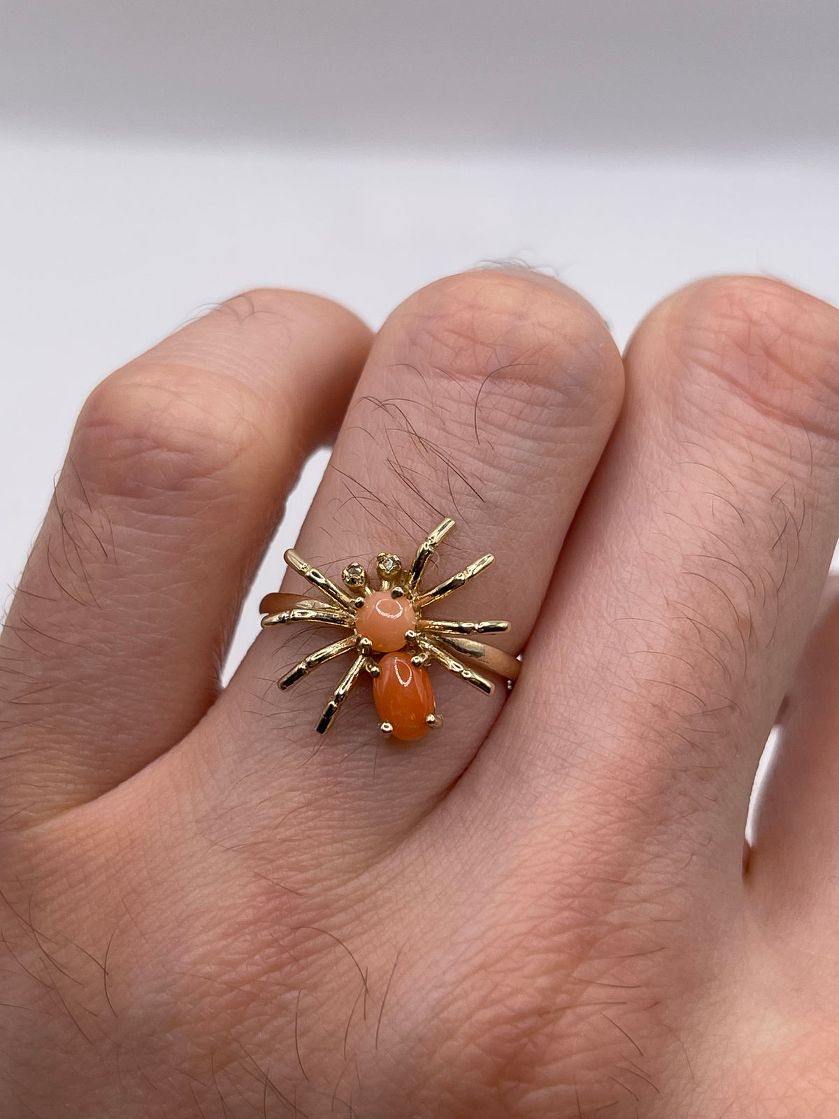 9ct gold coral and diamond spider ring