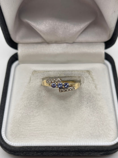 9ct gold tanzanite and zircon ring
