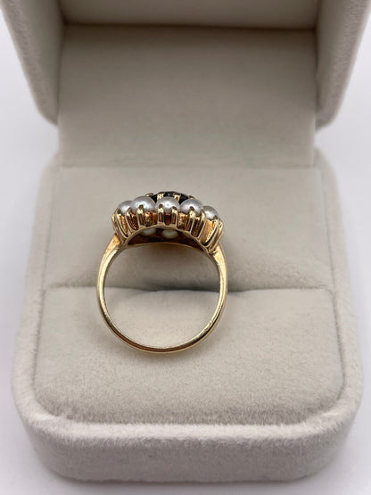 9ct gold garnet and pearl ring