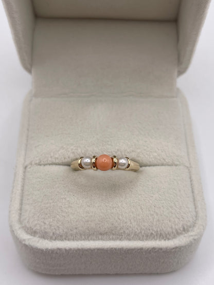 9ct gold coral and pearl ring