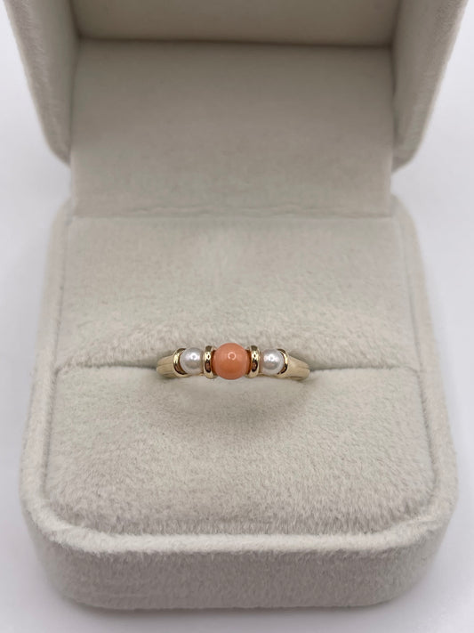 9ct gold coral and pearl ring