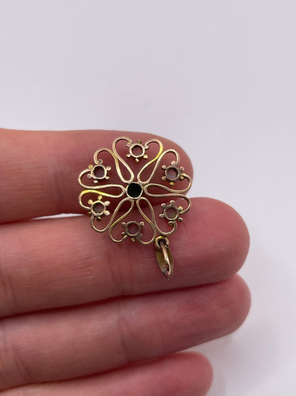 Antique 9ct rose gold emerald paste and opal pendant