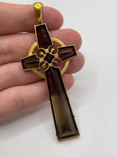 Load image into Gallery viewer, Antique 15ct gold Smokey quartz and pearl cross pendant
