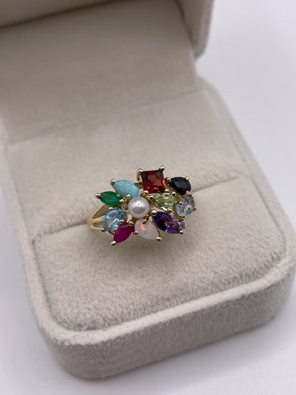 9ct gold multi gemstone cluster ring
