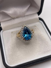 Load image into Gallery viewer, 9ct gold blue topaz and diamond cluster ring
