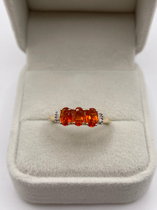 9ct gold fire opal and diamond ring