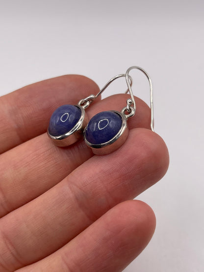 Silver cabochon tanzanite earrings