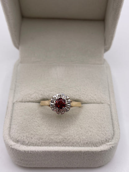 9ct gold garnet and diamond ring