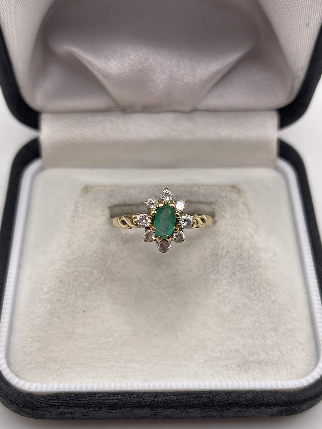 9ct gold emerald and cz ring