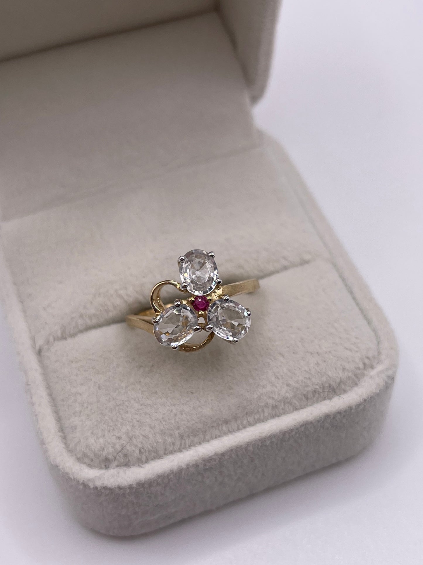 9ct gold zircon and ruby ring