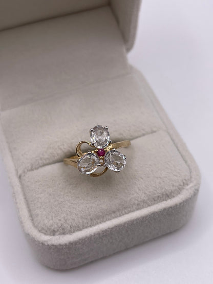 9ct gold zircon and ruby ring