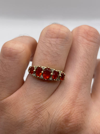 9ct gold fire opal and diamond ring
