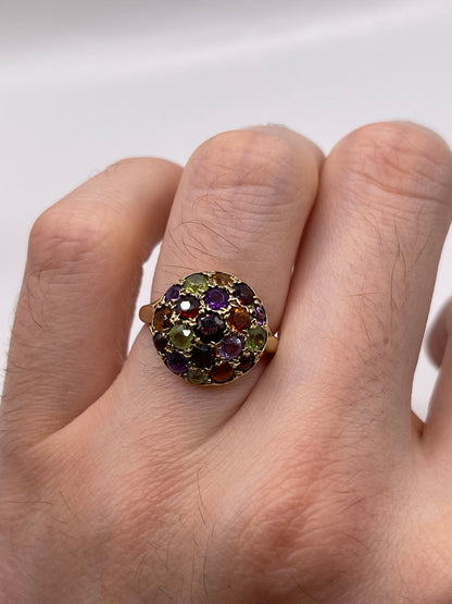 9ct gold multi gemstone cluster ring