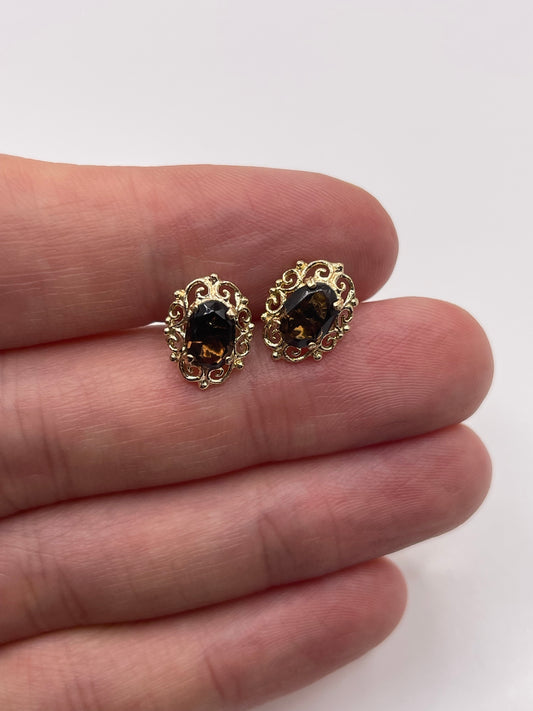 9ct gold Smokey quartz earrings