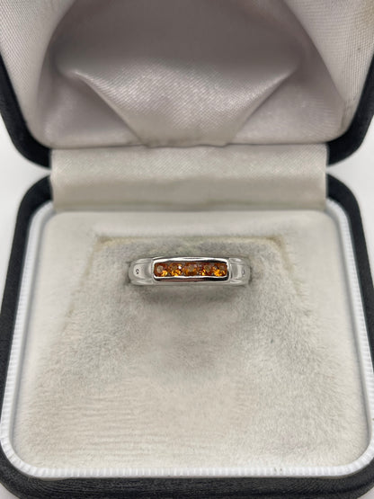 9ct white gold orange sapphire and diamond ring