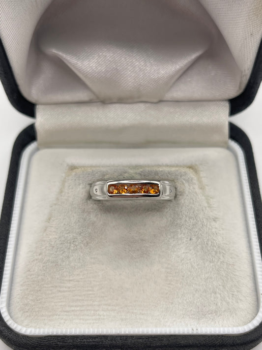 9ct white gold orange sapphire and diamond ring