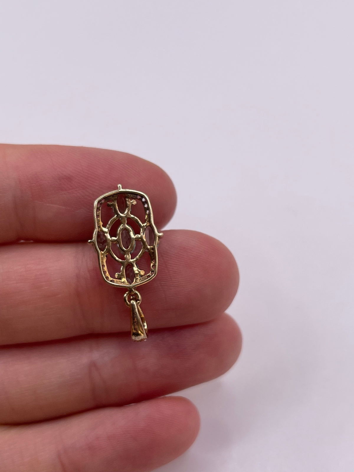 9ct gold tourmaline and zircon pendant
