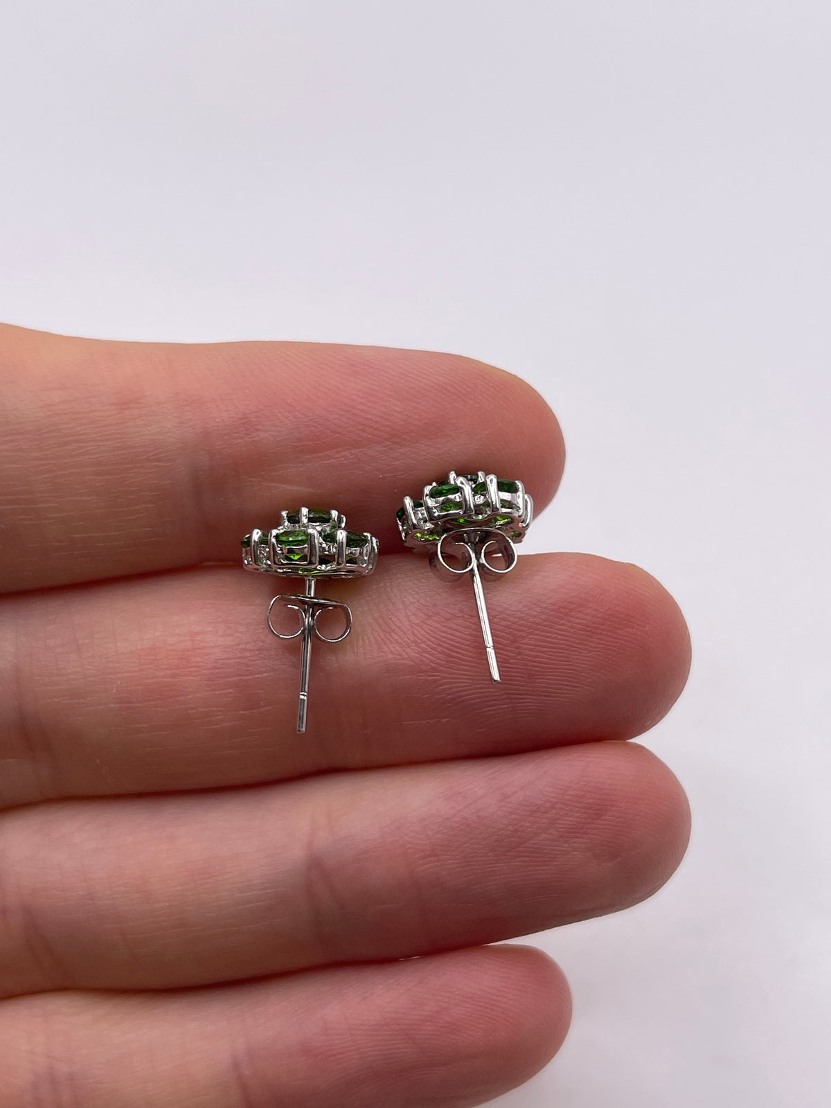 9ct white gold diopside cluster earrings