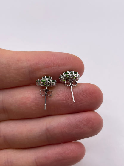 9ct white gold diopside cluster earrings