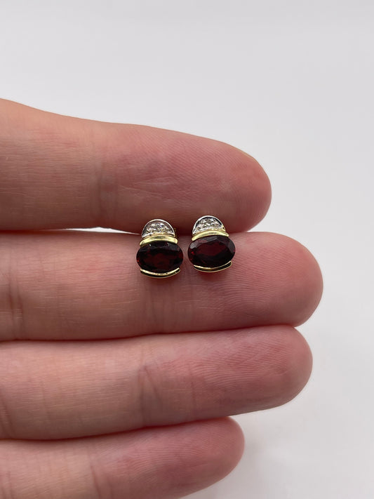 9ct gold garnet and diamond earrings