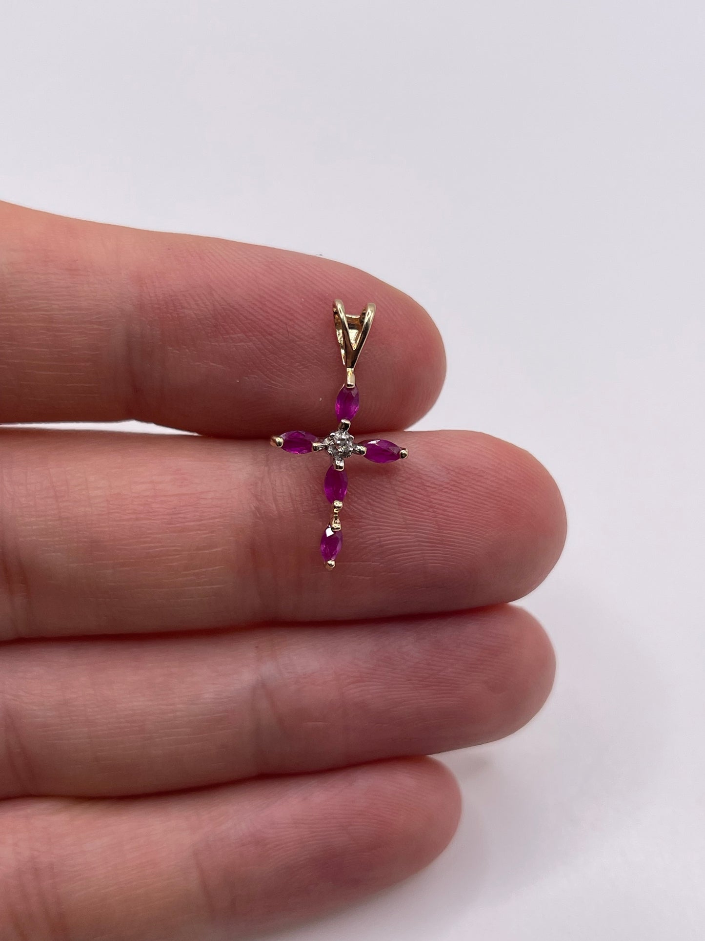 9ct gold ruby and diamond cross pendant