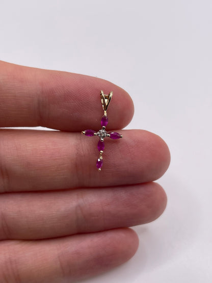 9ct gold ruby and diamond cross pendant