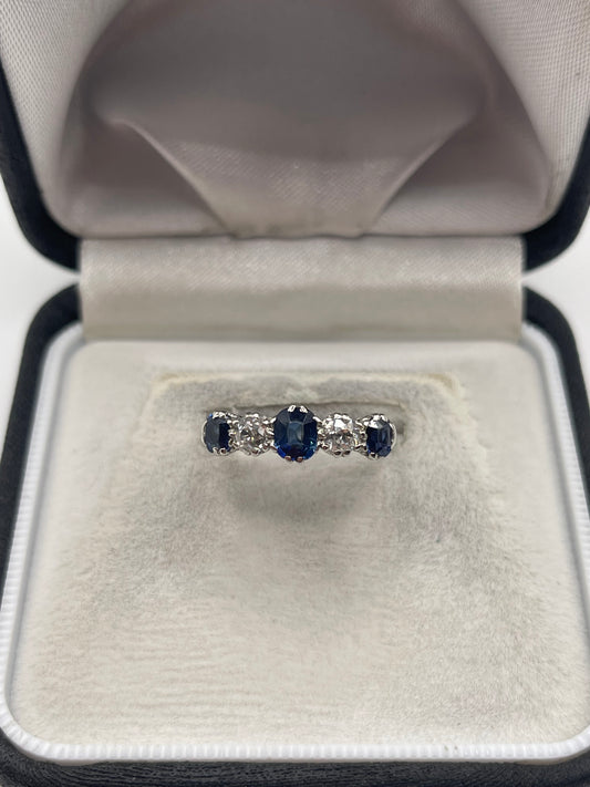 Platinum sapphire and diamond ring